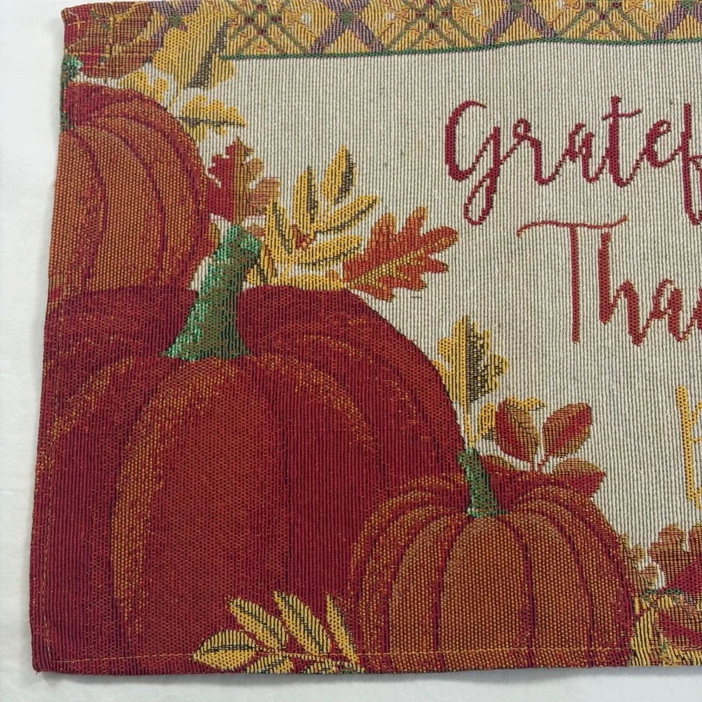 Grateful Thankful Blessed Pumpkin Tapestry Placemats Set of 4 Fall Harvest Decor